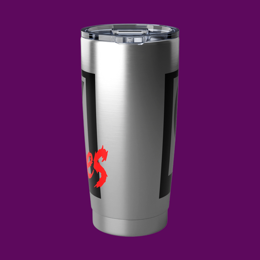 Side view of a They Live 20oz tumbler showing custom name personalization sold in The Fright Factory New Orleans.