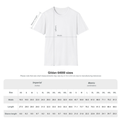Size chart for Fright Factory NOLA t-shirts showing chest and length measurements for sizes S to 3XL. Found in The Fright Factory New Orleans.
