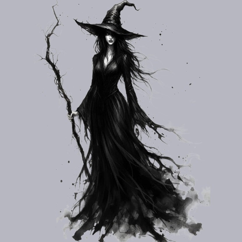Black watercolor witch illustration. Designed in The Fright Factory New Orleans witch gift shop.