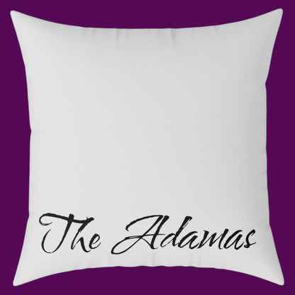 Reverse side of a gray and black personalized gothic skull damask square throw pillow from The Fright Factory New Orleans gift shop.