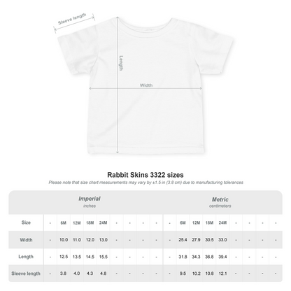 Size chart for The Fright Factory New Orleans Little Monsters Collection of personalized t-shirts.